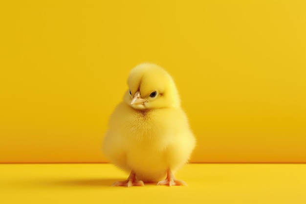 Cute little chicken on a yellow background