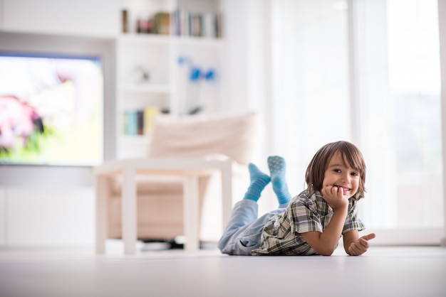 Cute little child at beautiful modern home