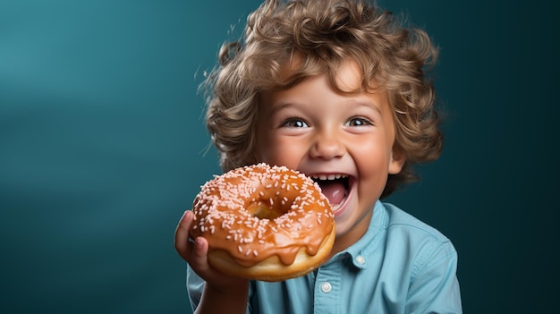 ハンバーガーを食べている可愛い小さな子供