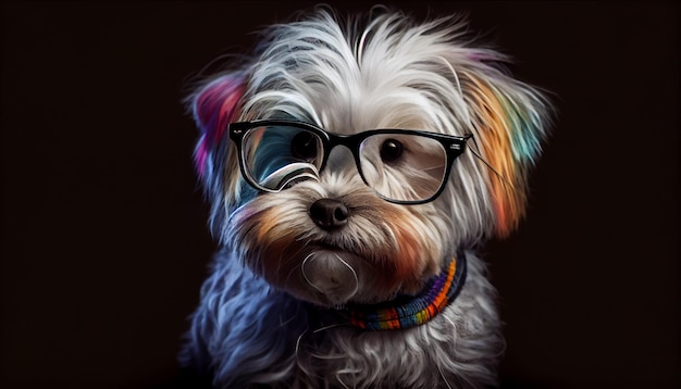 Cute little colorful dog with glasses