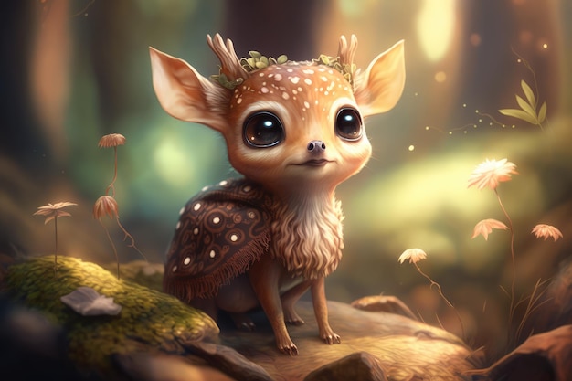 Cute little deer in style of 3D cg render