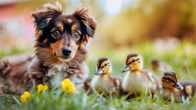 草の上にいる可愛い小さな犬