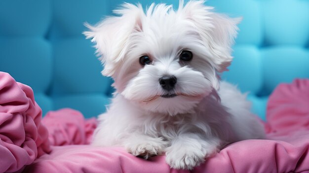 カーペットの上に横たわっている可愛い小さな犬