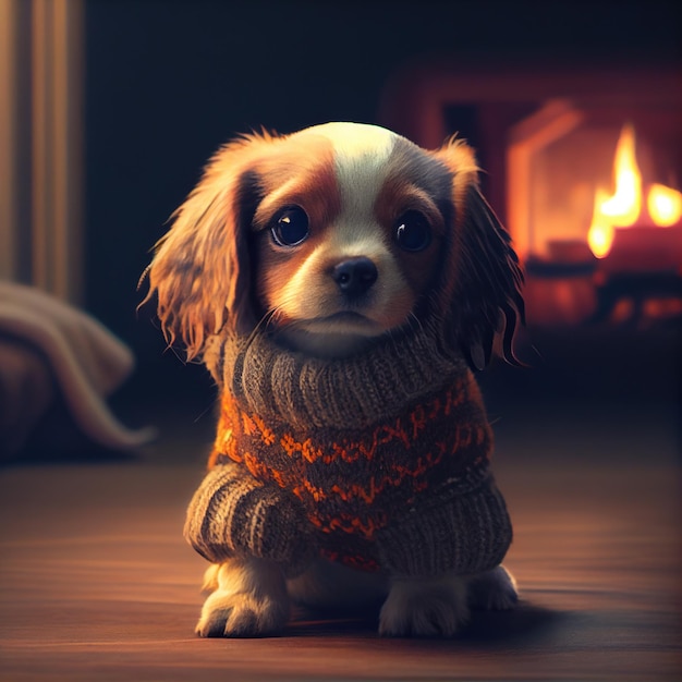 Cute little dog in warm sweater Generative Ai