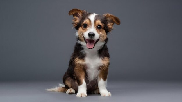 Cute and little doggy posing cheerful isolated on gray background