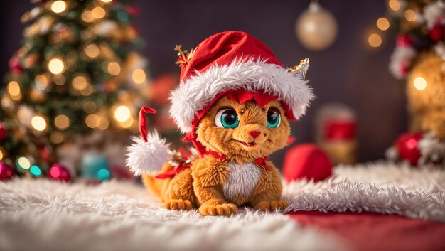 cute little dragon in a Santa hat