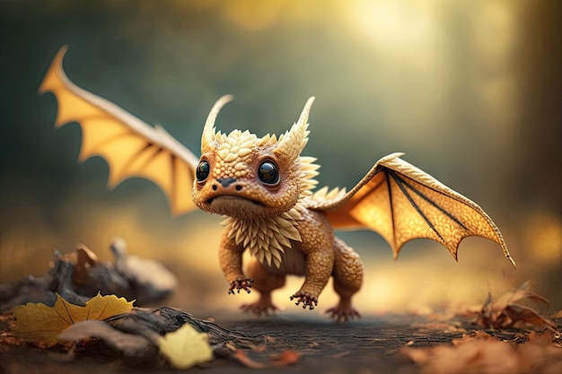 Cute little dragon taking flight its wings beating gracefully