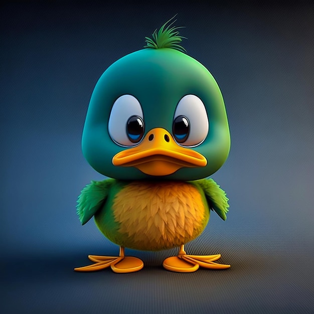 Cute little duck 3d rendering, illustration of farm animals. Digital art. Created with generative ai