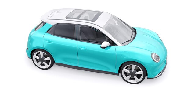 a cute little electric hatchback car. 3D illustration.