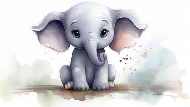 a cute little Elephant in watercolor style