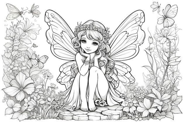 Photo cute little fairy printable coloring page
