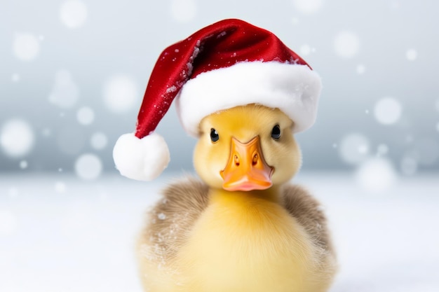 Cute little festive duck wearing a father christmas santa hat