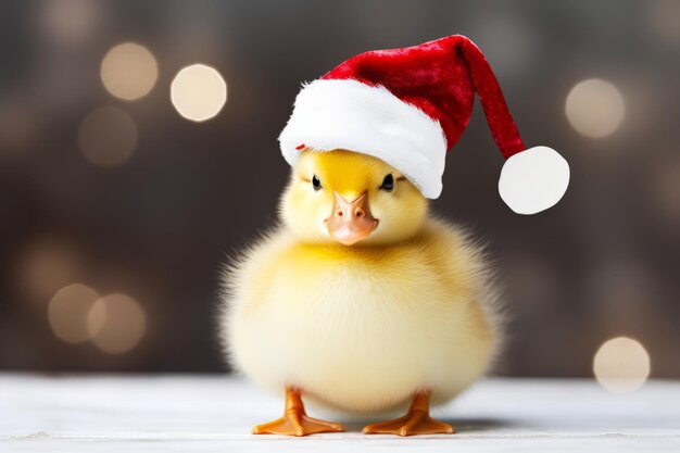 Cute little festive duck wearing a father christmas santa hat