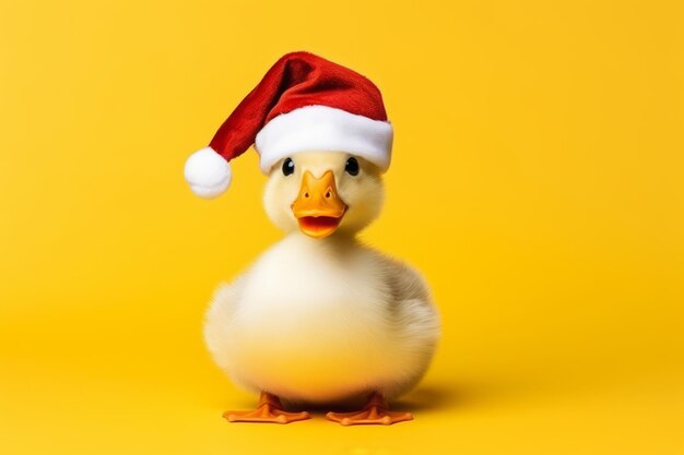 Cute little festive duck wearing a father christmas santa hat