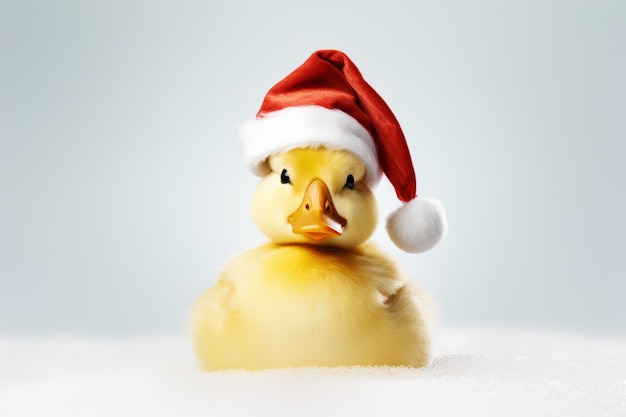 Cute little festive duck wearing a father christmas santa hat