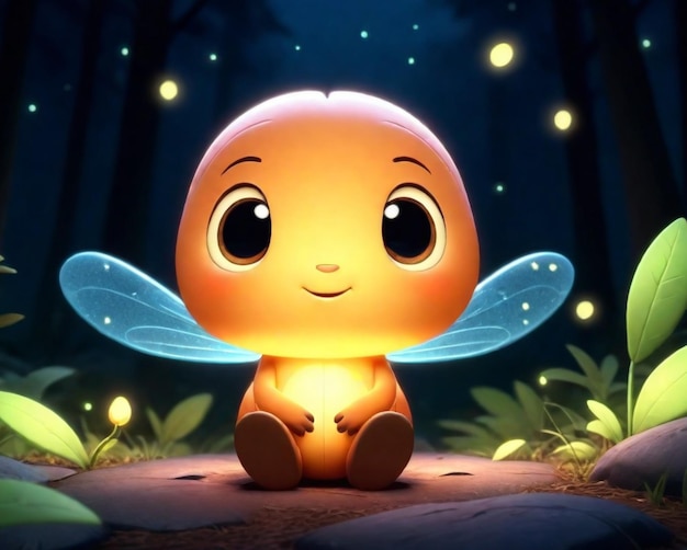 Photo cute little firefly shining at night in woods
