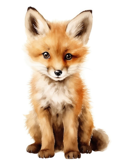 A cute little fox is painted in watercolor