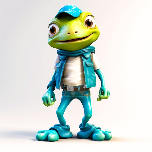 Cute little frog 3D character for children book illustration on white background daily routine