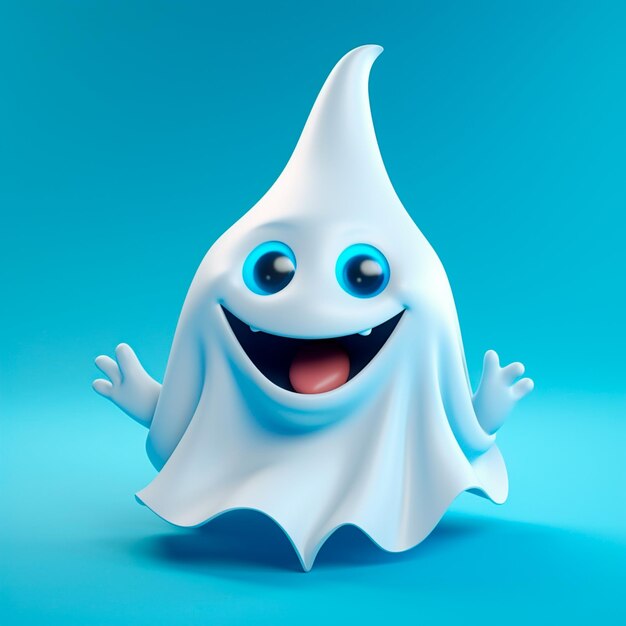 A cute little ghost cute and smiling for halloween in 3d rendering