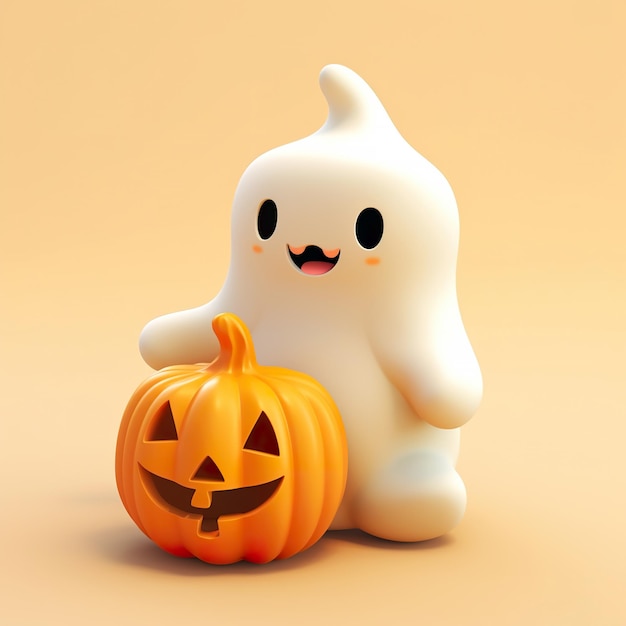 A cute little ghost and pumpkin