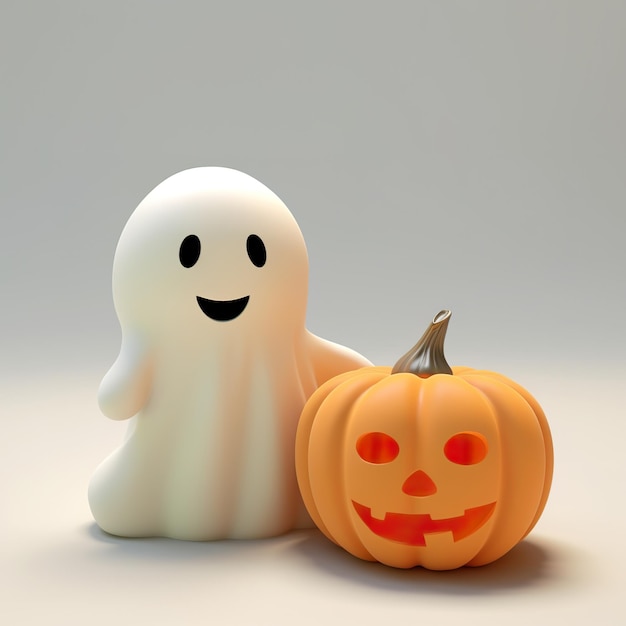 A cute little ghost and pumpkin