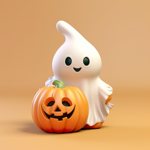 A cute little ghost and pumpkin