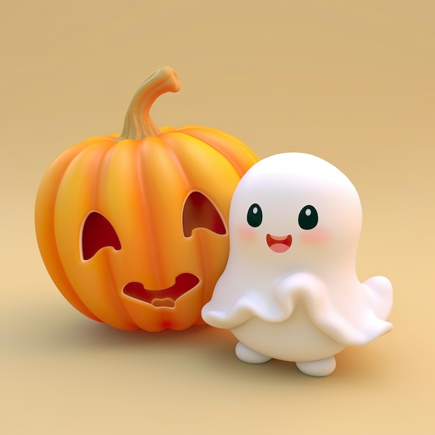 A cute little ghost and pumpkin