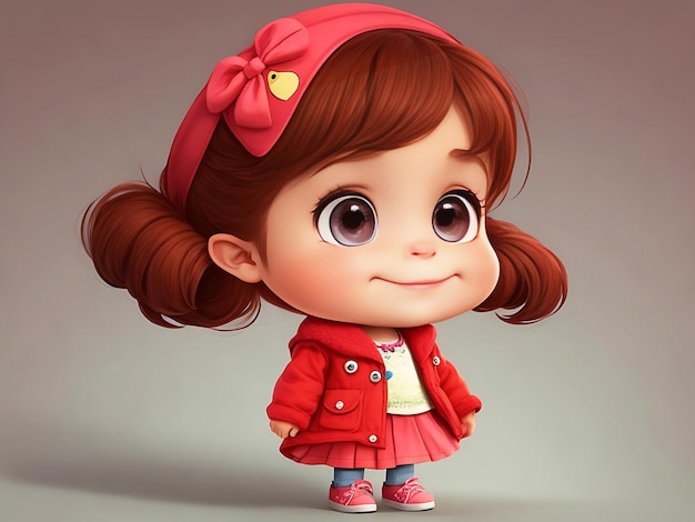 Photo a cute little girl cartoon character with a hat