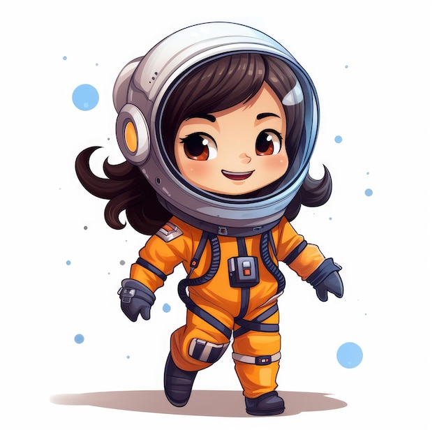 Cute little girl cosmonaut in spacesuit Vector illustration