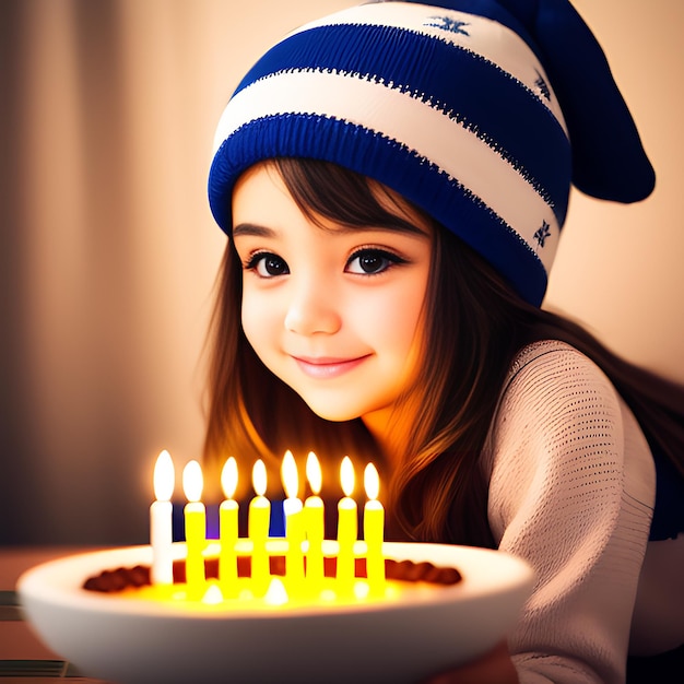 A cute little girl enjoying Hanukkah festival of Christian religion generative ai