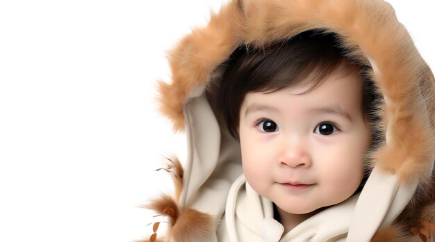 Photo cute little girl in a fur coat isolated on a white background