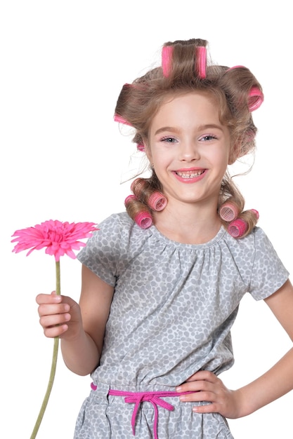 Photo cute little girl holding flower