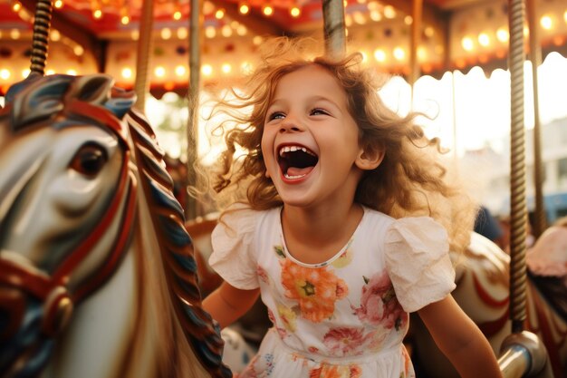 Cute little girl laughing at carnival ride