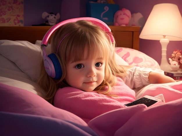 Cute little girl listening to the music