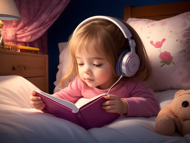 Cute little girl listening to the music