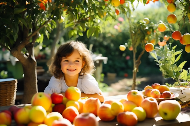 cute little girl picking apples on a garden Outdoor fun for children Healthy nutrition