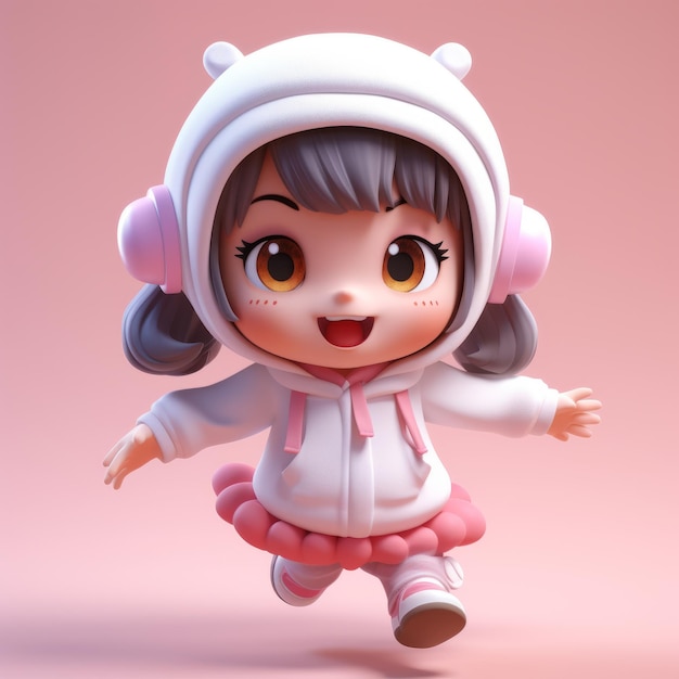 a cute little girl in a pink hoodie and headphones