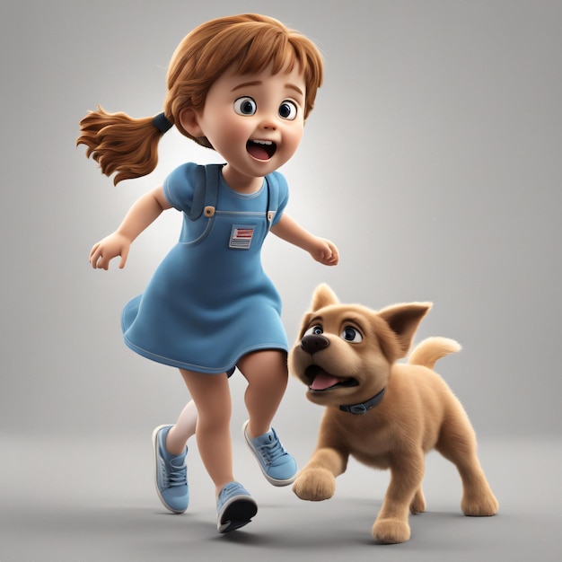 Милая маленькая девочка напугана, потому что ее преследует плохая собака, созданная искусственным интеллектом
