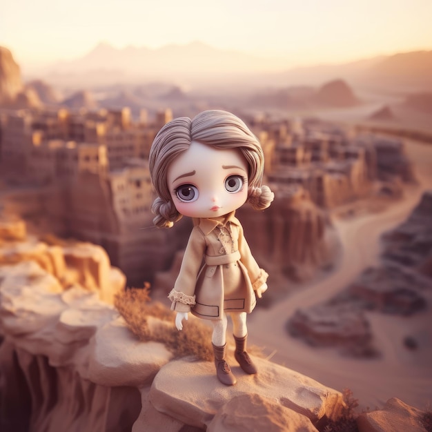 A cute little girl sculpture on dreamy landscape generative AI