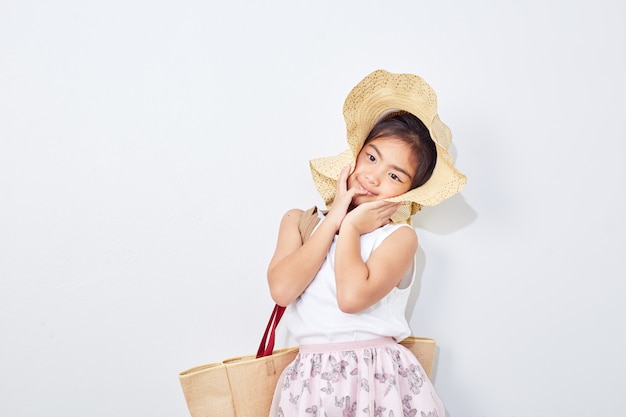 Cute little girl on shopping summer