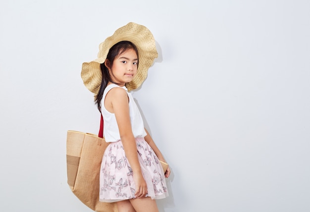 Cute little girl on shopping summer