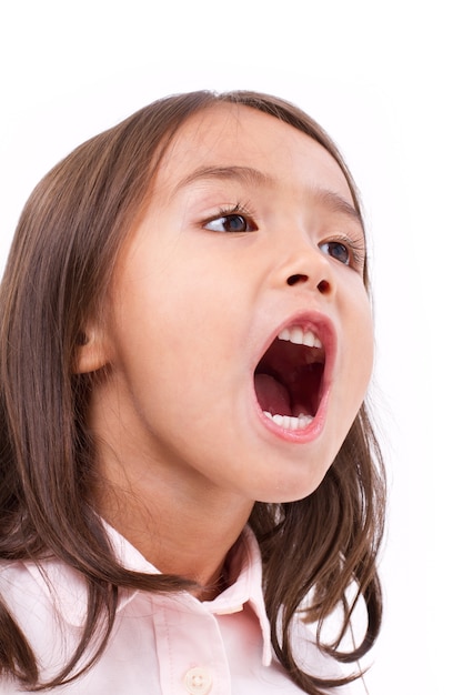 Cute little girl shouting, communication, announcing