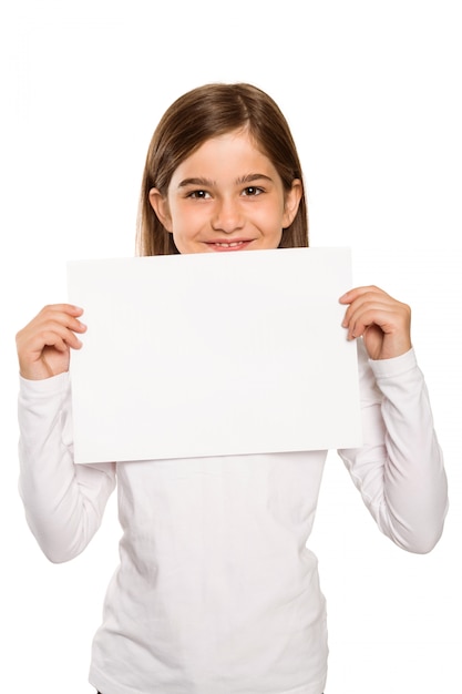 Cute little girl showing card