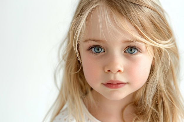 Photo cute little girl on a white background close up