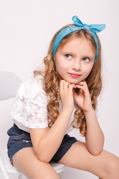 Photo cute little girl in white tshirt mockup