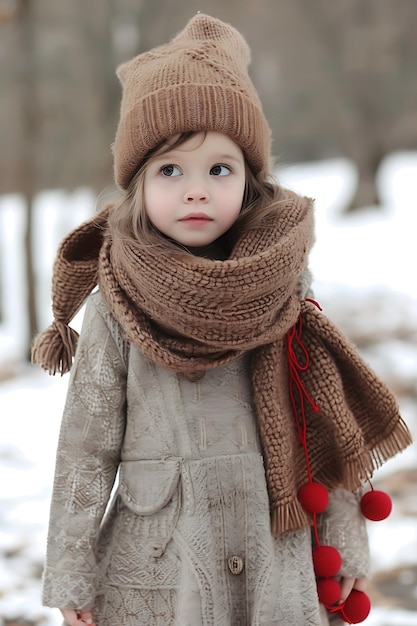 写真 冬の服を着た可愛い小さな女の子