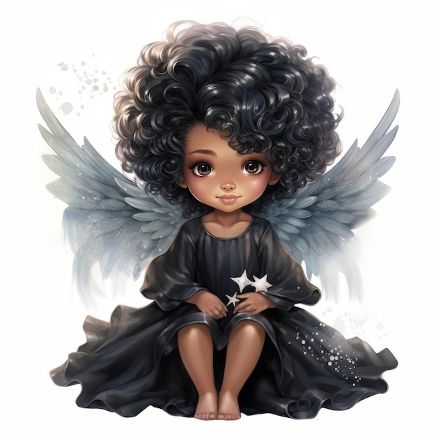 Cute little girl with angel wings on a white background Vector illustration