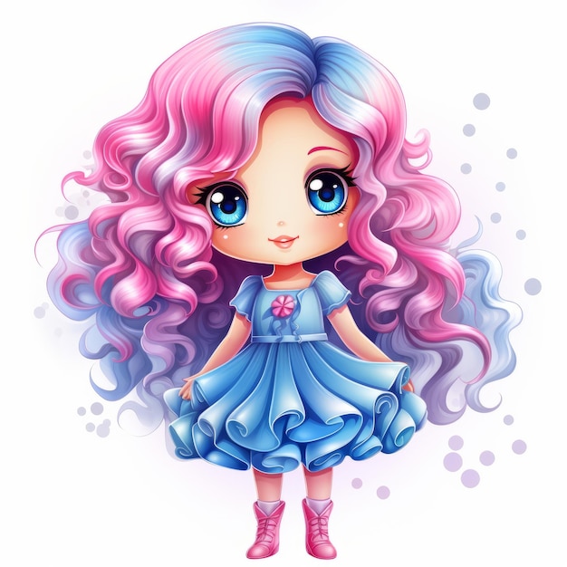 cute little girl with blue dress and pink hair