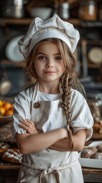 Photo cute little girl with a chef costume