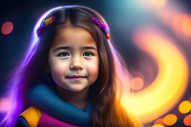 Cute little girl with luminous wavy lines